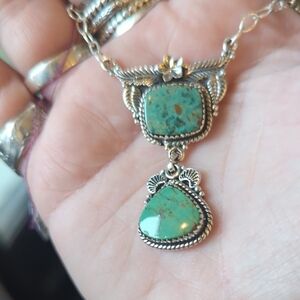 Turquoise and Silver Floral Necklace